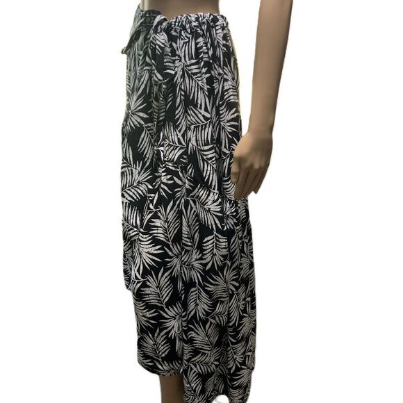Cynthia Rowley Black White Tropical Palm Print Wrap Patterned Skirt Size Medium - Picture 10 of 13
